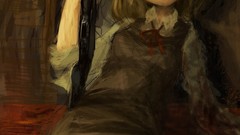 Weapons blood dress sitting blondes anime girls short hair 