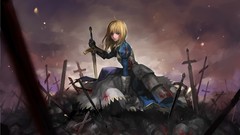 Weapons blood Excalibur dress armor saber Swords blondes anime 