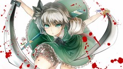 Weapons blood Swords anime girls green eyes short hair konpaku 