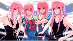 Weapons blood Swords pink hair anime girls school uniforms 