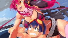 Weapons blue hair pink hair long hair anime girls blue eyes 