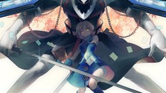 Weapons Books dress white hair gloves Swords chains anime girls 