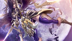 Weapons brown armor red eyes anime girls boots soft shading 