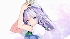 Weapons close-up Knives white hair faces bows long hair blue 