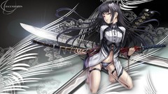 Weapons cross Katana navel red eyes Ribbons Swords ornaments 