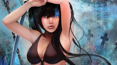 Weapons cross Katana scars Swords chains blue eyes brunettes 