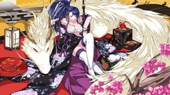 Weapons Dragons Katana horns red eyes Swords pipes blue hair 