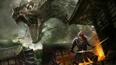 Weapons Dragons Monsters samurai paintings Warriors Swords 