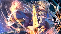 Weapons dress armor Swords blondes long hair anime girls brown 