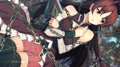 Weapons dress Bound red eyes red dress bows chains spears 