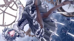 Weapons dress cogwheel Knives red eyes Ribbons bows anime girls 