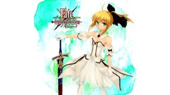 Weapons dress gloves Swords blondes anime girls blue eyes saber 