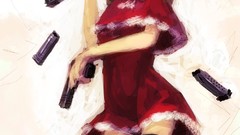 Weapons dress hats pistols blondes smiling long hair anime 