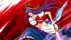Weapons dress hats red eyes Swords blue hair long hair touhou 