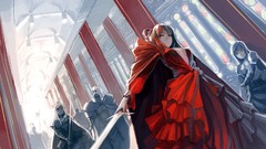 Weapons dress Knights armor red dress anime girls cleavage 