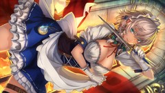 Weapons dress Knives white hair gloves Ribbons bows indoors 