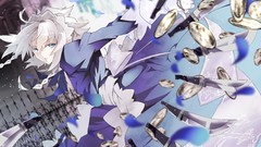 Weapons dress Knives white hair gloves Ribbons fences action 