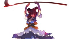 Weapons dress red eyes anime girls scythe short hair wink 