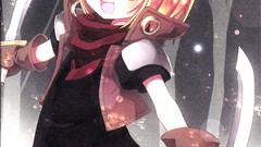 Weapons dress red eyes gloves Swords bows blondes scarfs anime 