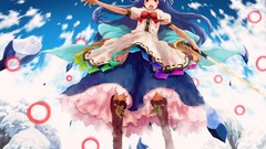 Weapons dress red eyes Ribbons blue hair long hair anime girls 