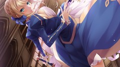 Weapons dress saber Swords falling blondes anime girls boots 