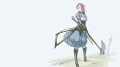 Weapons dress Swords anime girls purple hair purple eyes hair 