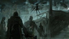 Weapons dress Swords scarfs anime girls yellow eyes nekomimi 