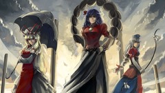 Weapons dress Umbrellas goddess white hair red eyes Ropes bows 