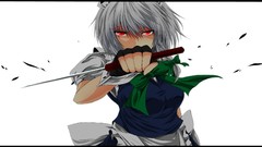 Weapons dress white background Knives white hair red eyes 