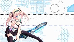 Weapons elves Swords blondes skirts long hair anime girls green 