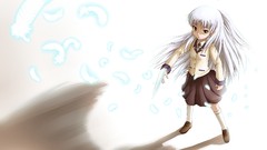 Weapons feathers white hair anime girls angel beats yellow eyes 