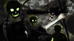 Weapons fight horns skulls scythe black rock shooter black hair 