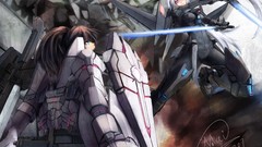 Weapons Fighting white hair pink eyes anime girls blue eyes 