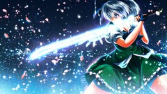 Weapons gloves Swords bows anime girls blue eyes konpaku youmu 