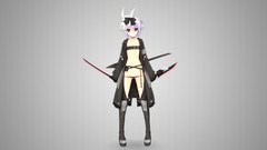 Weapons gray background horns navel red eyes Ribbons coat 
