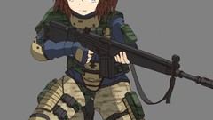 Weapons Guns Anime armor gloves earrings brown eyes brunettes 