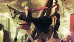 Weapons Guns Anime blondes scarfs cities blue eyes call of duty 