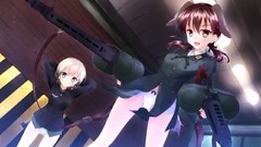 Weapons Guns Anime blush long hair anime girls blue eyes brown 