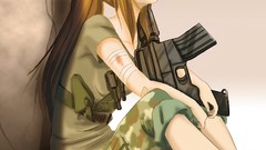 Weapons Guns Anime camouflage blondes m4a1 pink eyes uniforms