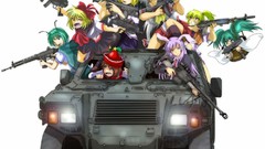 Weapons Guns Anime cars scope white hair blondes blue hair pink 
