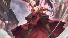 Weapons Guns Anime dress red eyes smiling anime girls gothic 