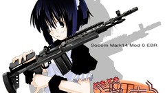 Weapons Guns Anime glasses white background shadows blue hair 