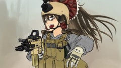 Weapons Guns Anime gloves helmets gray eyes brunettes uniforms 