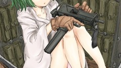 Weapons Guns Anime green eyes uzi green hair touhou panties 