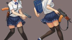 Weapons Guns Anime Kalashnikov pistols blondes blue eyes school 