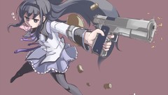 Weapons Guns Anime pink background shells school uniforms mahou 