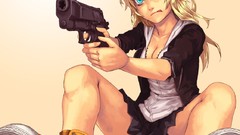 Weapons Guns Anime pistols blondes blue eyes boobs Simple 