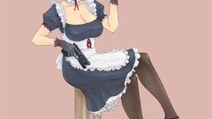 Weapons Guns Anime pistols green eyes maids pantyhose redheads 
