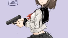 Weapons Guns Anime red eyes brunettes school uniforms glock 
