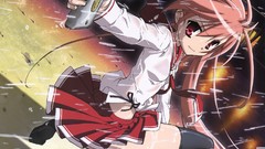 Weapons Guns Anime red eyes shadows school uniforms orange hair 